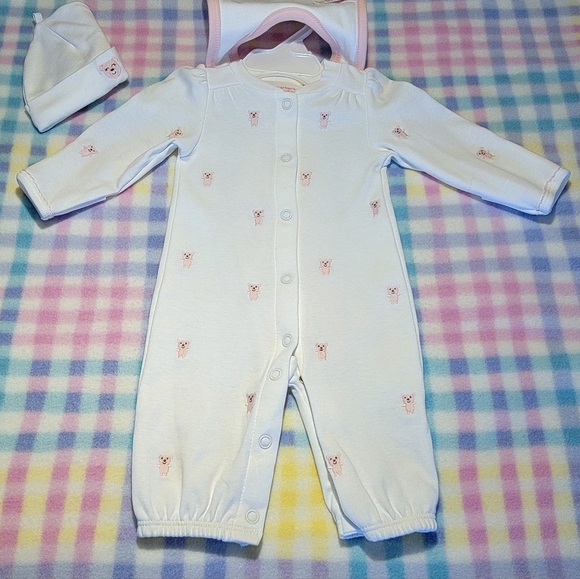 CARTER'S 🧸 Adorable 4pc Pink 'n White Teddy Bear Bodysuit Outfit NB - Picture 11 of 13
